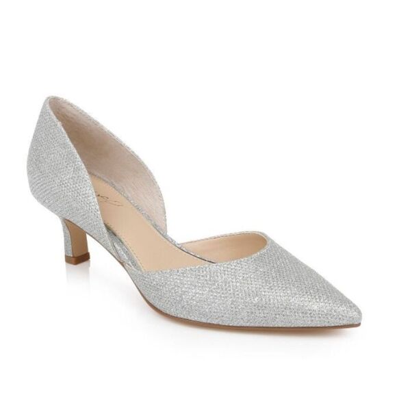 Badgley Mischka D’orsey Pumps Womens Size 5 Silver Pointed Toe Kitten Heels - Picture 1 of 10